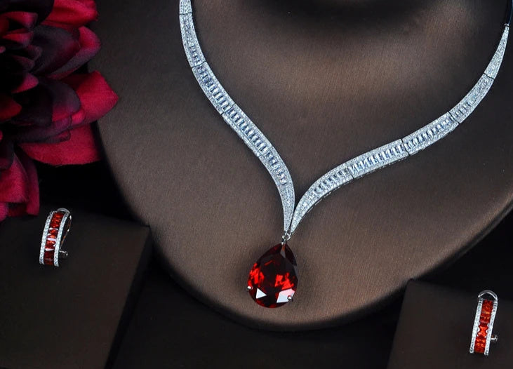 Diorina Luxury Red Water Drop - Jewelry Set – Elegant Statement Set