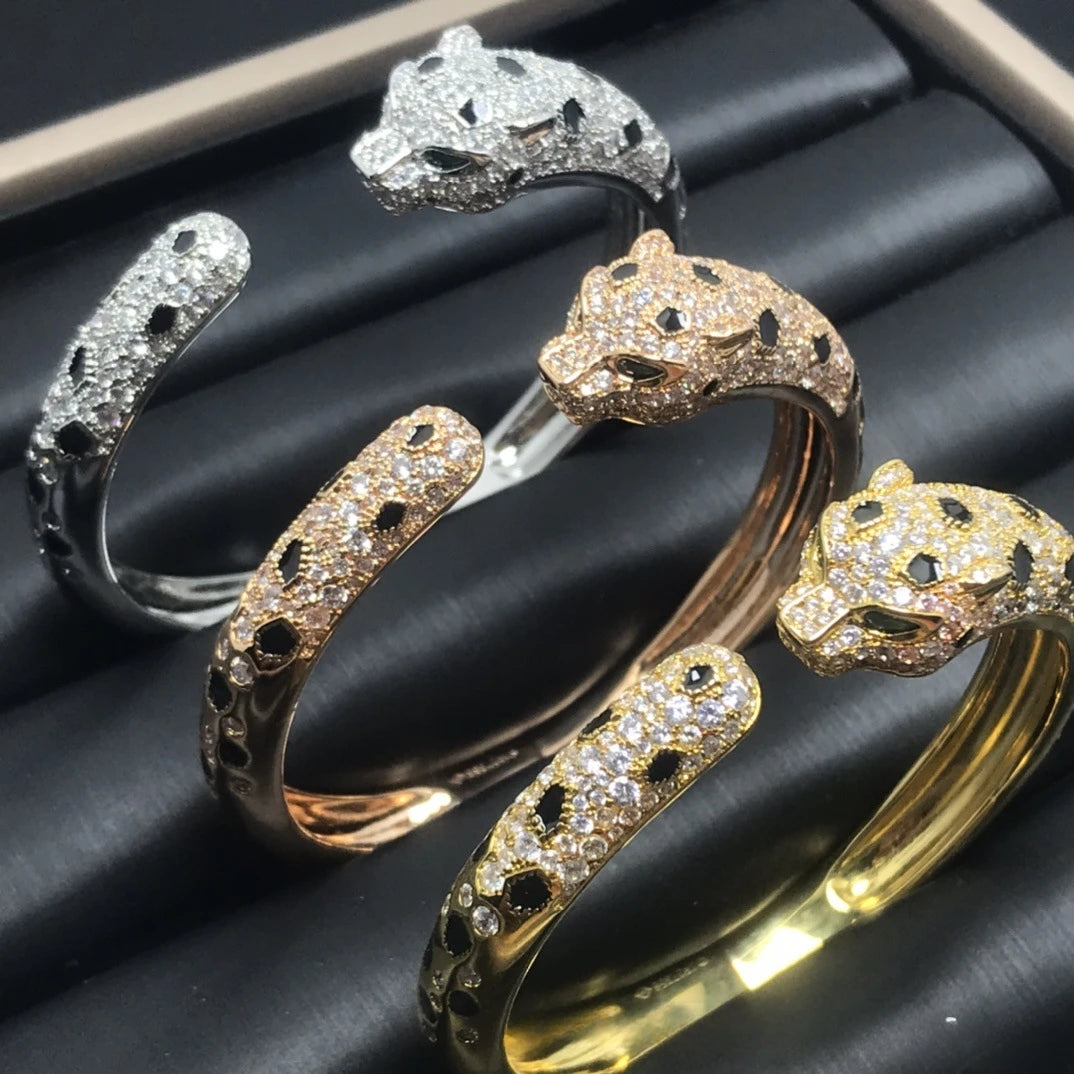 Diorina Jewelry Fierce Panther Head Bangles plated in Gold, Rose Gold & Silver