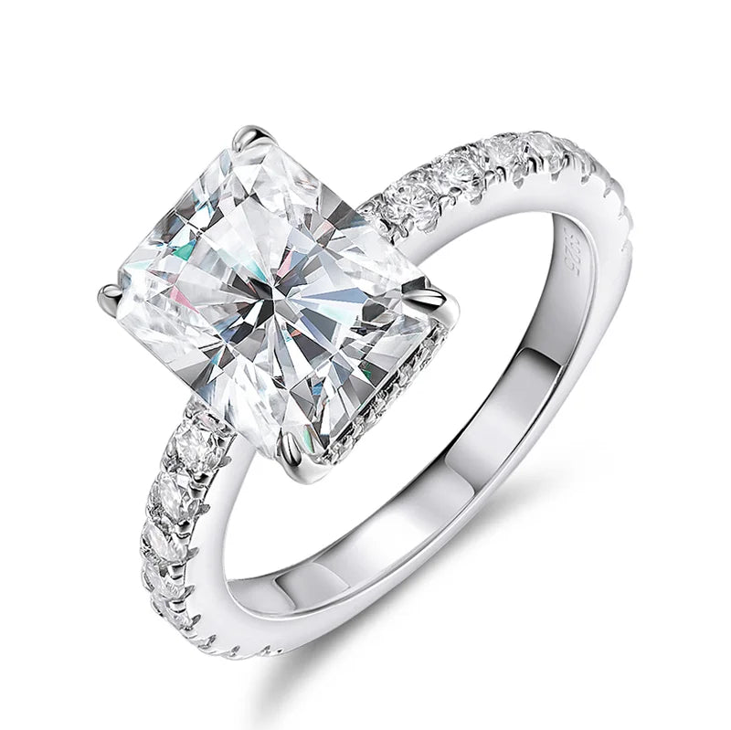 Diorina Jewelry Emerald Elegance Engagement Ring – Classic Emerald-Cut Solitaire with Pavé Band