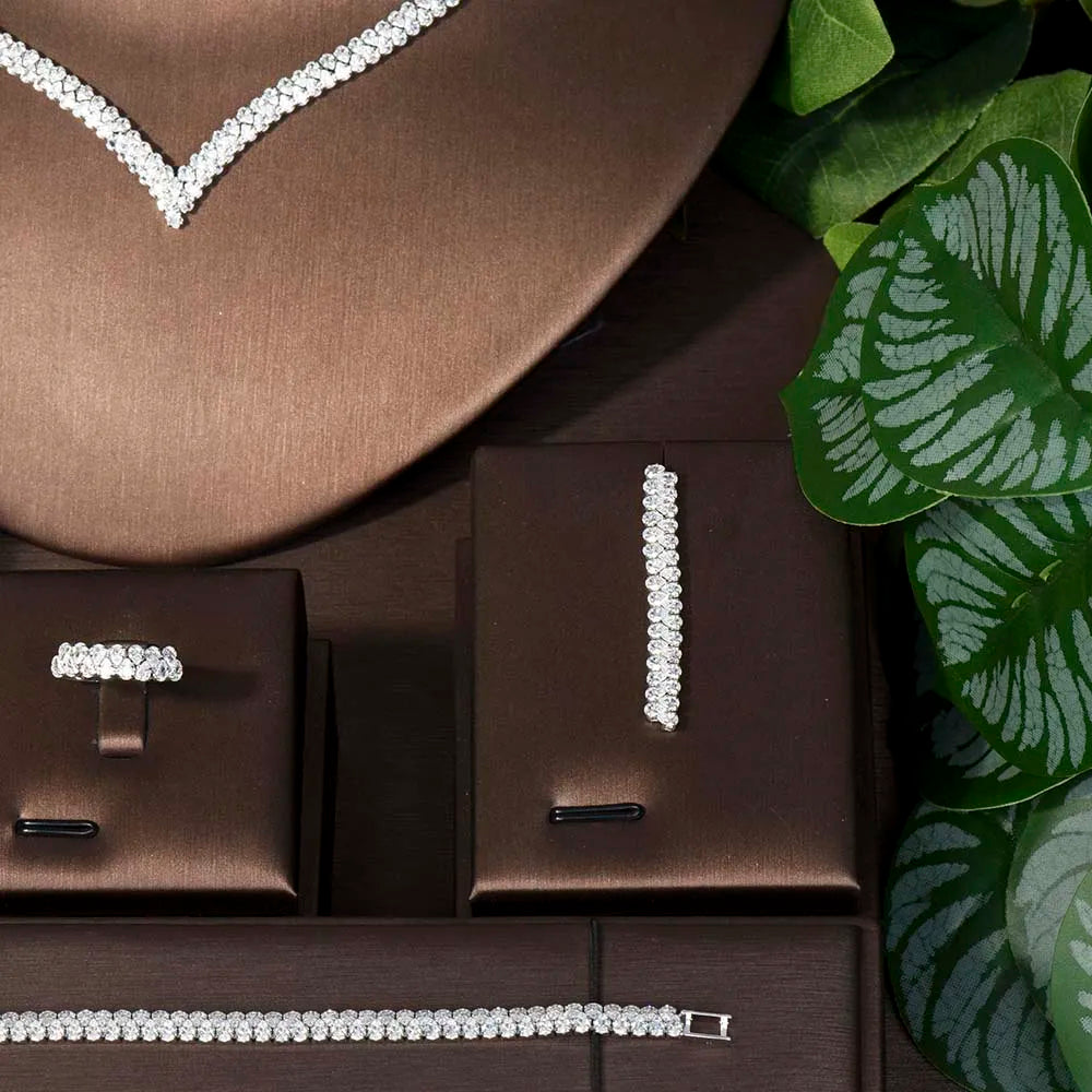 Diorina Jewelry Classic Geometric Elegance 4-Piece Crystals Jewelry Set