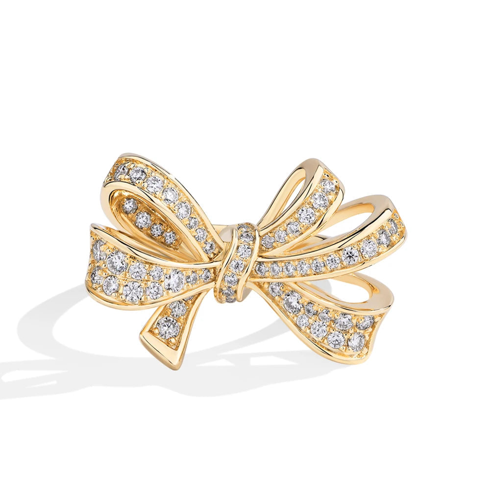 Diorina Jewelry Luxury Bow-Knot Ring for Women Full Diamond & 18K Gold Ring