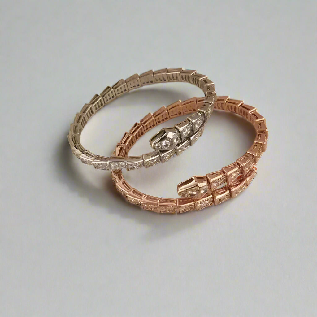 Diorina Jewelry Serpent Luxe Bracelets – Adjustable Snake - Head Bangles Gold plated with Diamond Accents