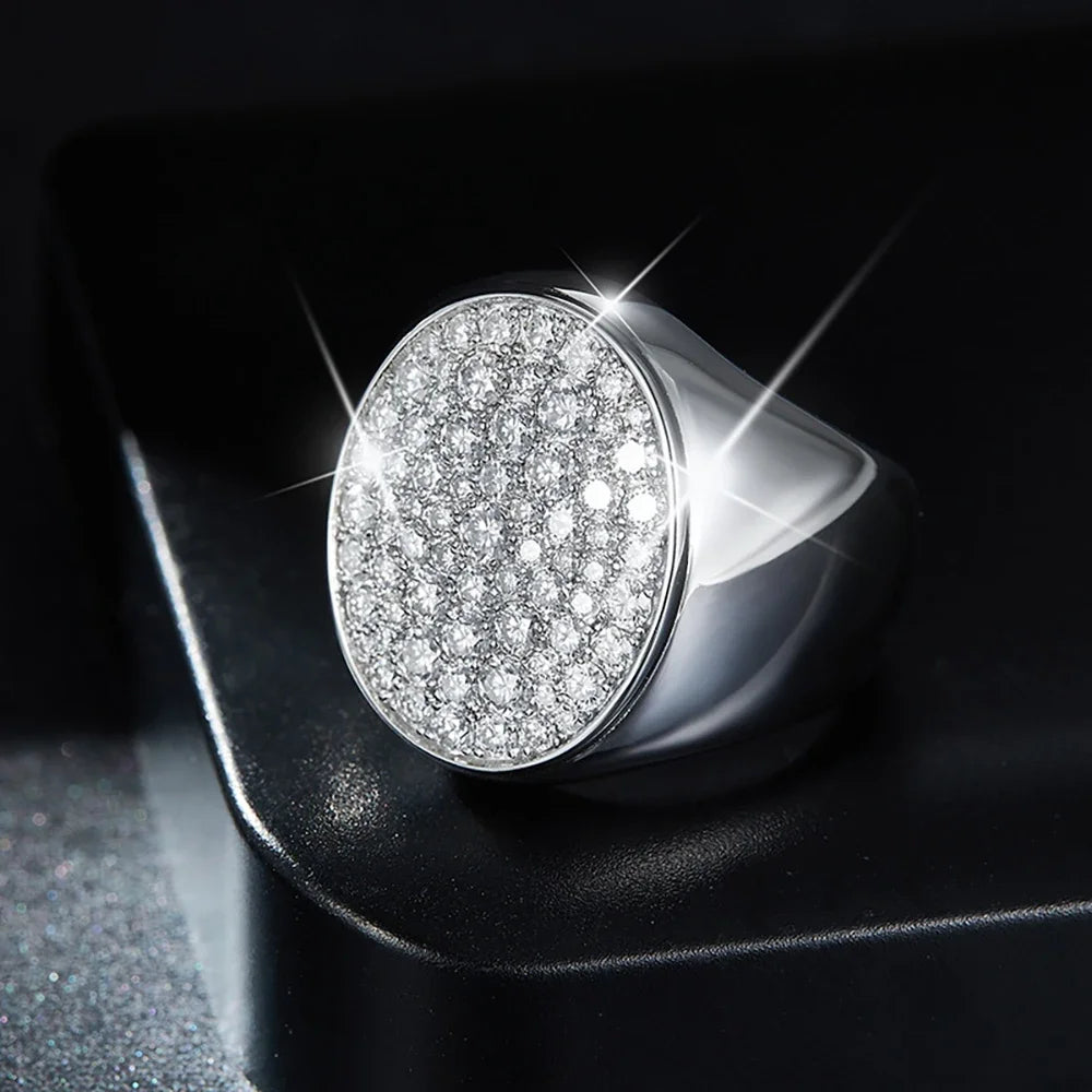 Diorina Jewelry Bold Ice Men’s Pavé Signet Ring – white gold plated with Diamonds