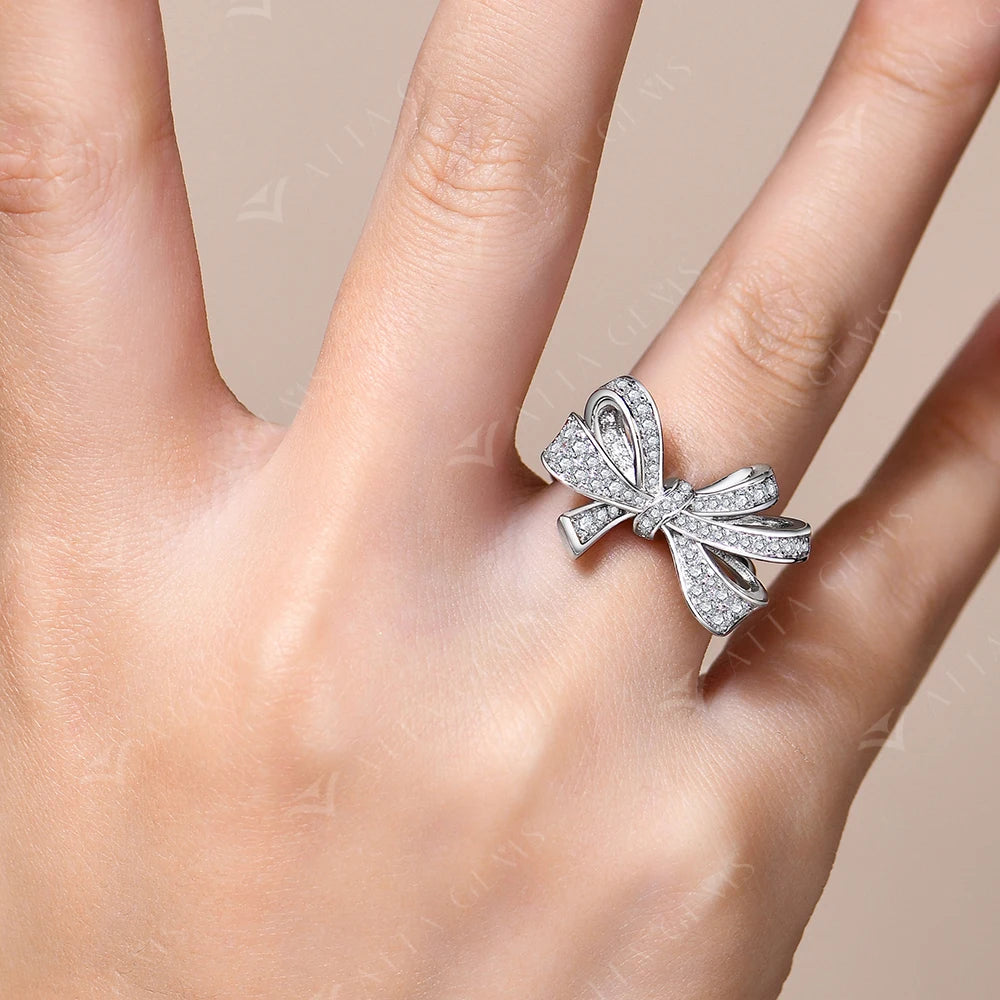Diorina Jewelry Luxury Bow-Knot Ring for Women Full Diamond & 18K Gold Ring