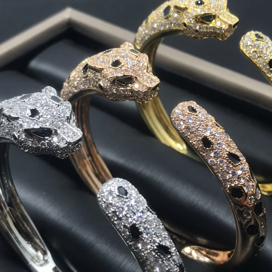 Diorina Jewelry Fierce Panther Head Bangles plated in Gold, Rose Gold & Silver