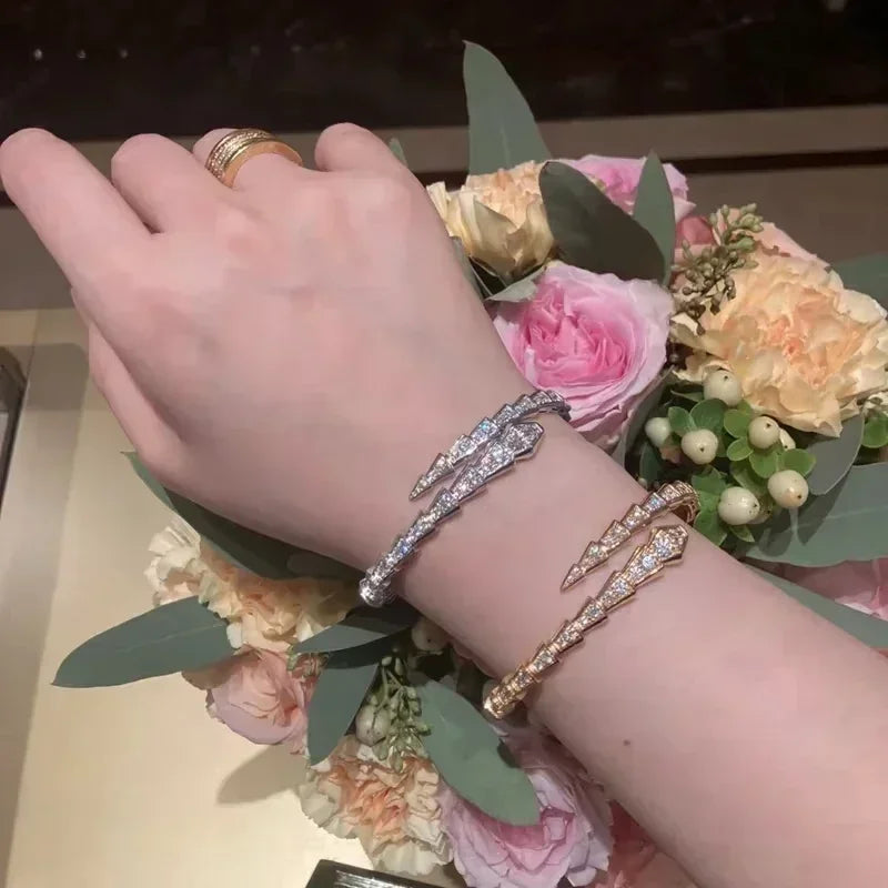 Diorina Jewelry Serpent Luxe Bracelets – Adjustable Snake - Head Bangles Gold plated with Diamond Accents