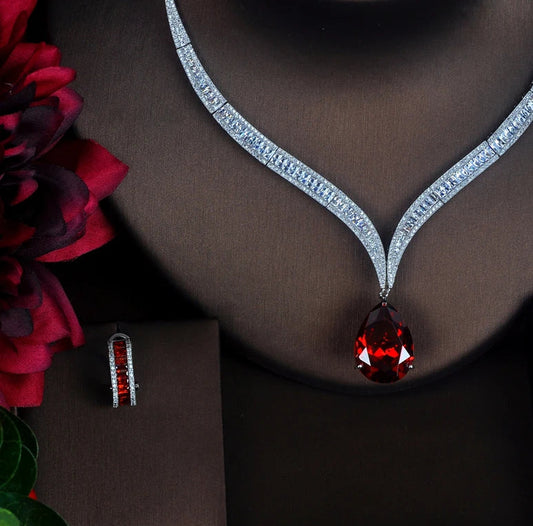 Diorina Luxury Red Water Drop - Jewelry Set – Elegant Statement Set