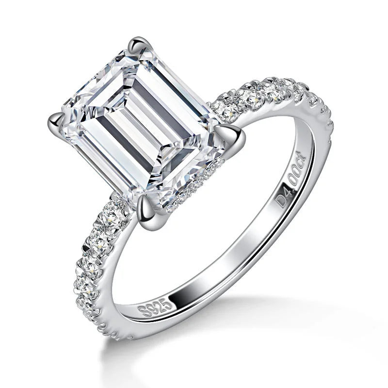 Diorina Jewelry Emerald Elegance Engagement Ring – Classic Emerald-Cut Solitaire with Pavé Band
