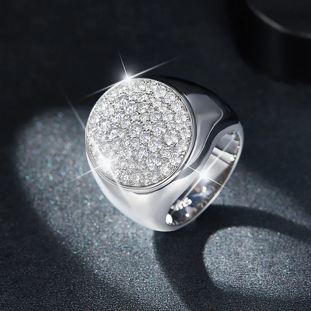 Diorina Jewelry Bold Ice Men’s Pavé Signet Ring – white gold plated with Diamonds