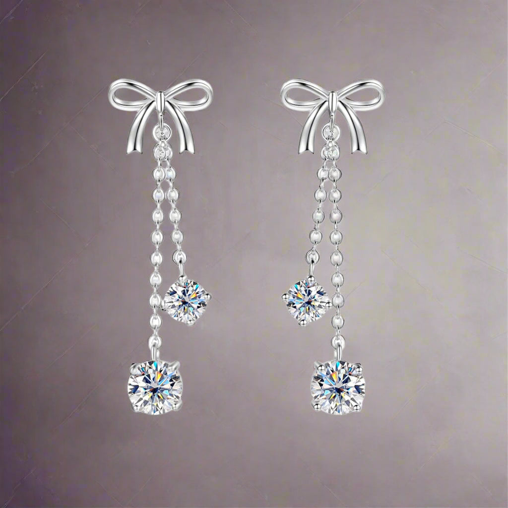 Diorina Jewelry Elegant Bow Drop Earrings - White gold plated