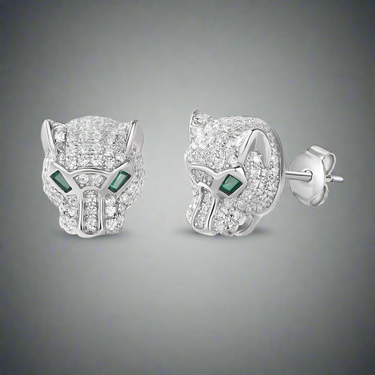 Diorina Jewelry Emerald - Eyed Panther Stud Earrings