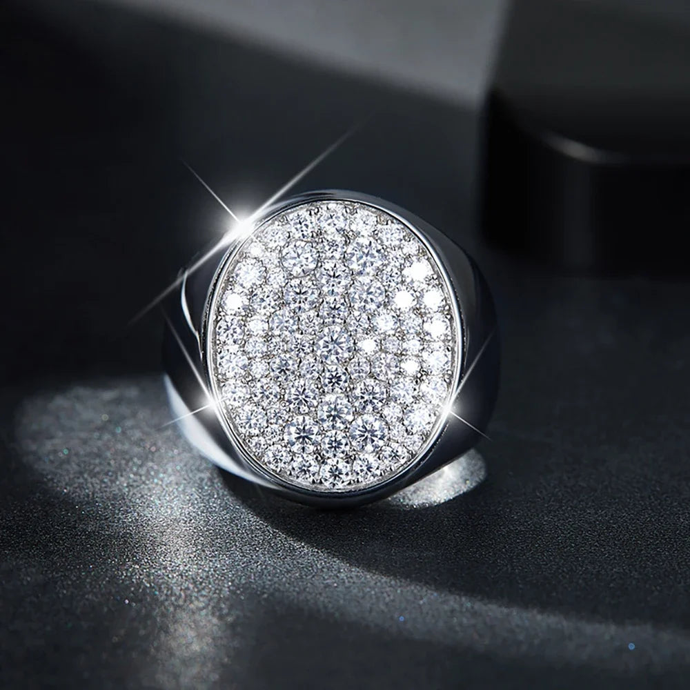 Diorina Jewelry Bold Ice Men’s Pavé Signet Ring – white gold plated with Diamonds